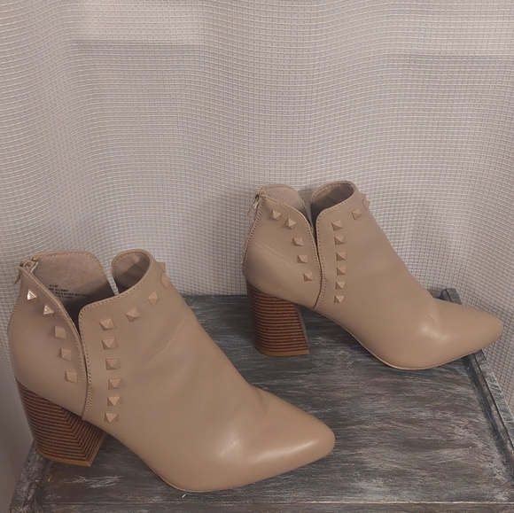 Mari A. Norma Taupe/ tan Chunky Block Heel Studded Booties - Picture 12 of 12